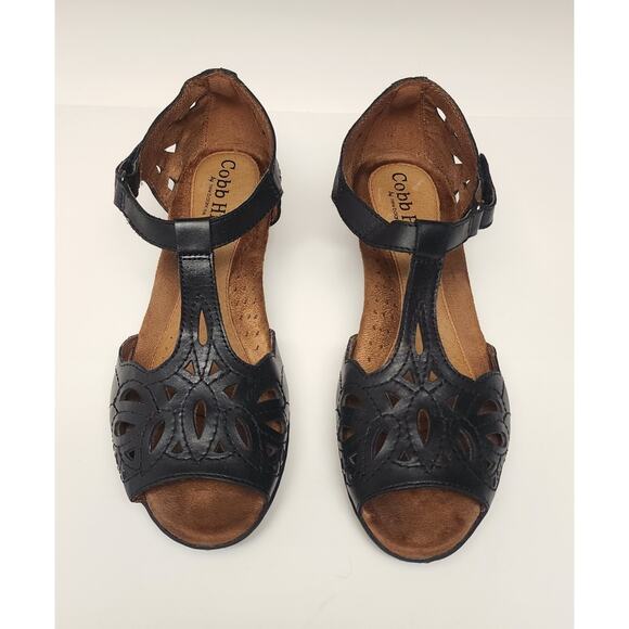 Cobb Hill by New Balance Womens Black Leather Open Toe Sandals Wedge Buckle 9.5M - Picture 10 of 16